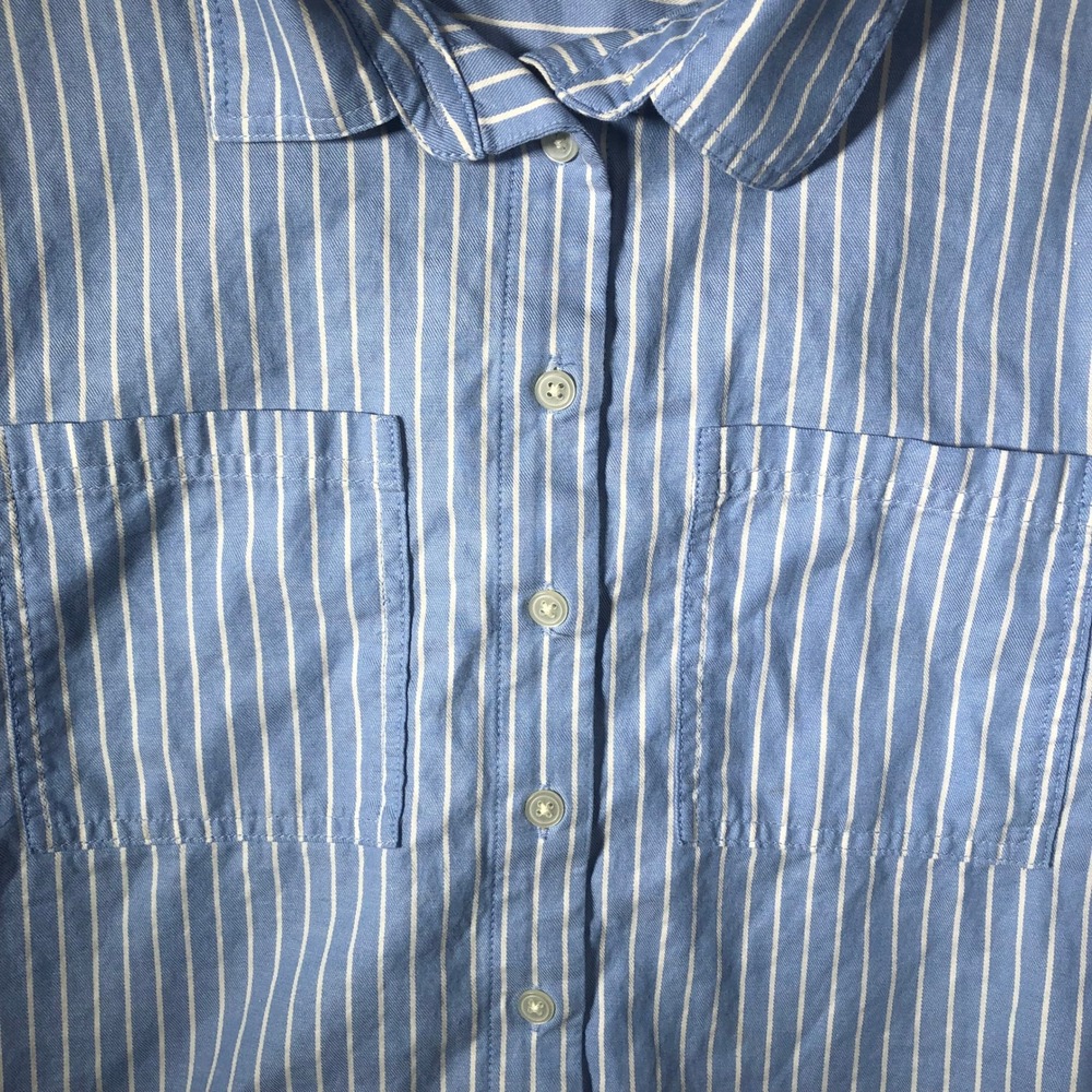 LOFT Striped Button Down Shirt Womens Small Blue White Long Sleeve 600727 - Picture 5 of 16